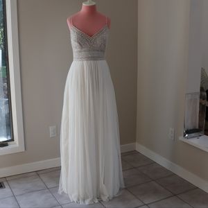 adrianna papell beaded tulle gown